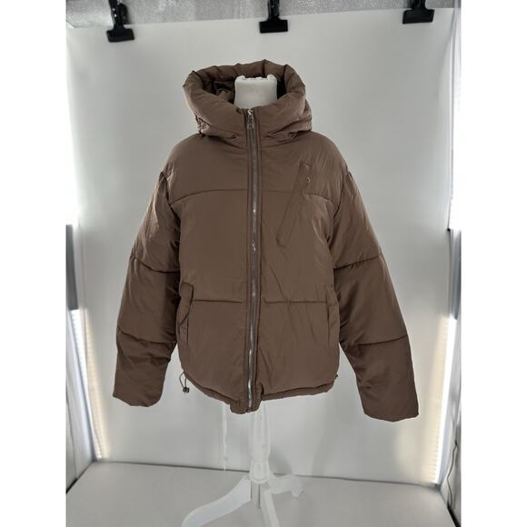 SHEIN Jackets & Blazers - Shein Puffer Coat Jacket Sz L Brown Minimalist Trendy High Neck Normcore